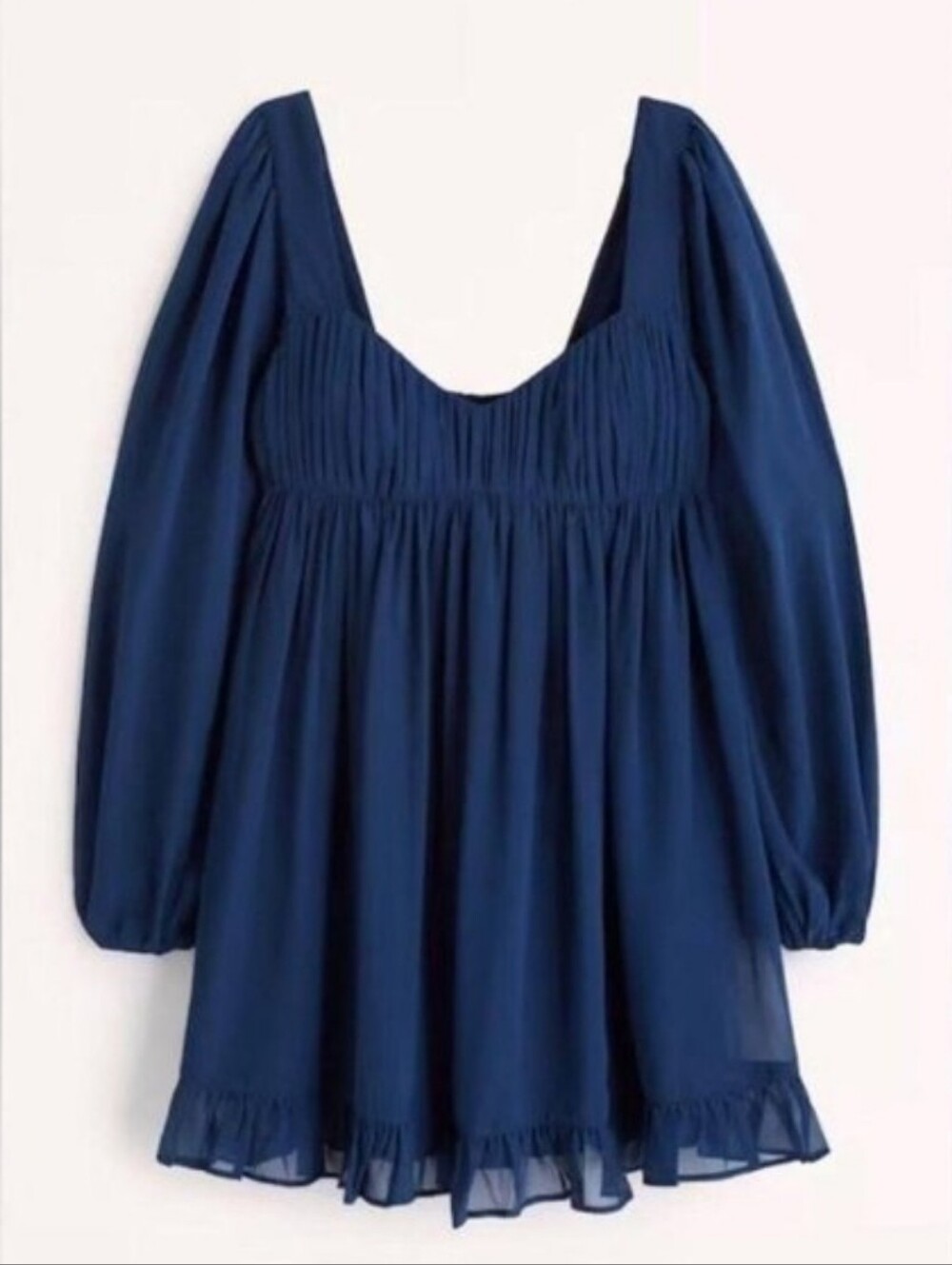 Abercrombie & Fitch Long Sleeve Ruched Babydoll Mini Dress Blue Size Large - Picture 1 of 5
